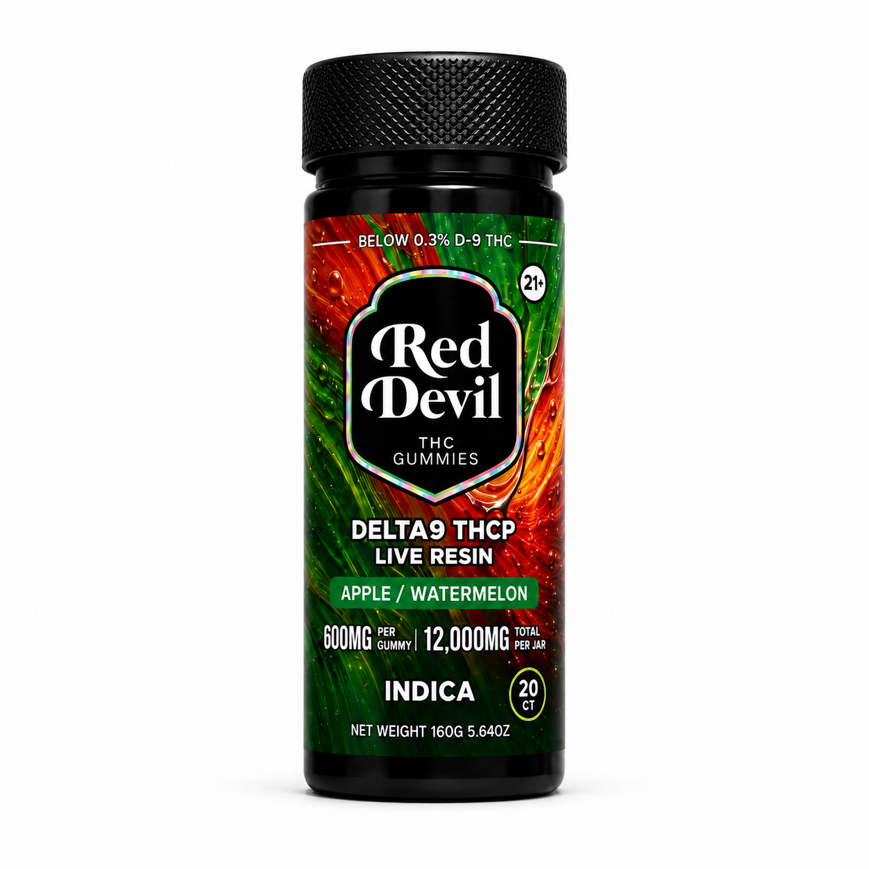 RED DEVIL D9 DUAL GUMMIES 12000MG BOTTLE 20CT - APPLE & WATERMELON INDICA