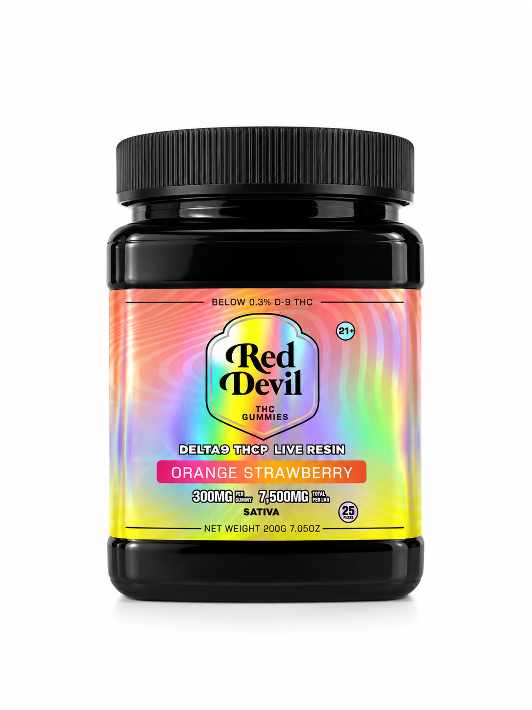 RED DEVIL SINGLE PACK 300 MG D9 BLEND GUMMY 25CT JAR - ORANGE STRAWBERRY SATIVA