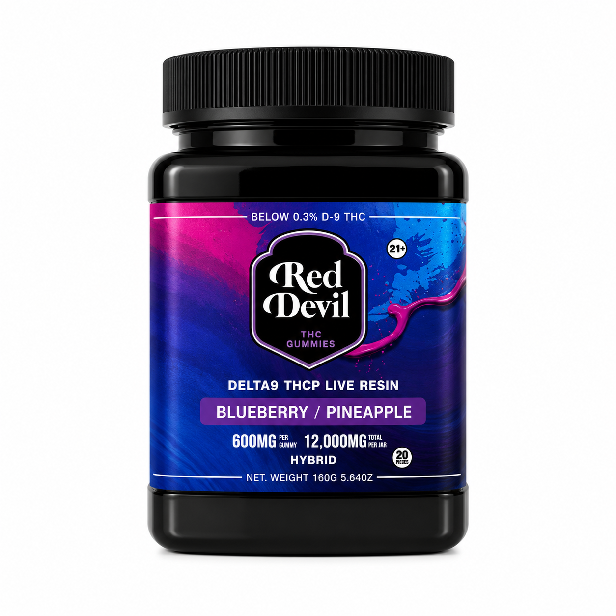 RED DEVIL SINGLE PACK 600 MG D9 BLEND DUAL GUMMY 20CT JAR-BLUEBERRY & PINEAPPLE HYBRID