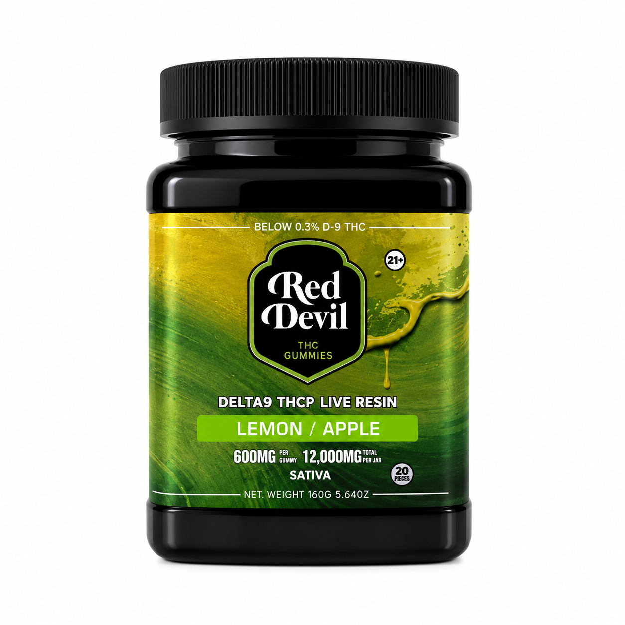 RED DEVIL SINGLE PACK 600 MG D9 BLEND DUAL GUMMY 20CT JAR-LEMON & APPLE SATIVA