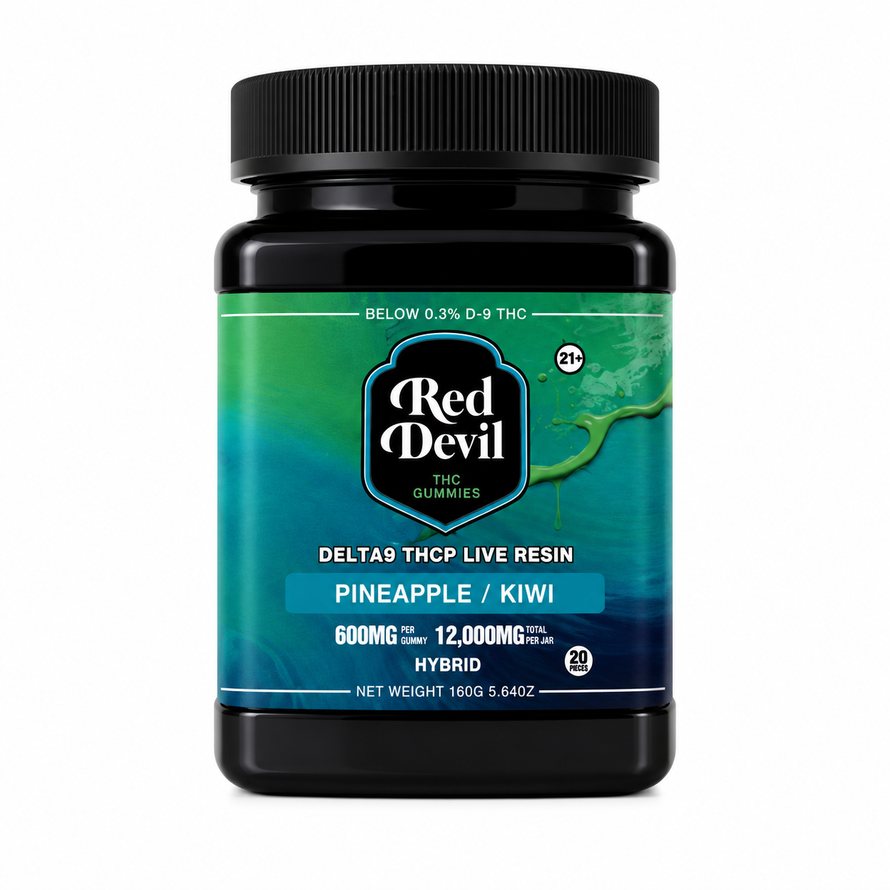 RED DEVIL SINGLE PACK 600 MG D9 BLEND DUAL GUMMY 20CT JAR-PINEAPPLE & KIWI HYBRID