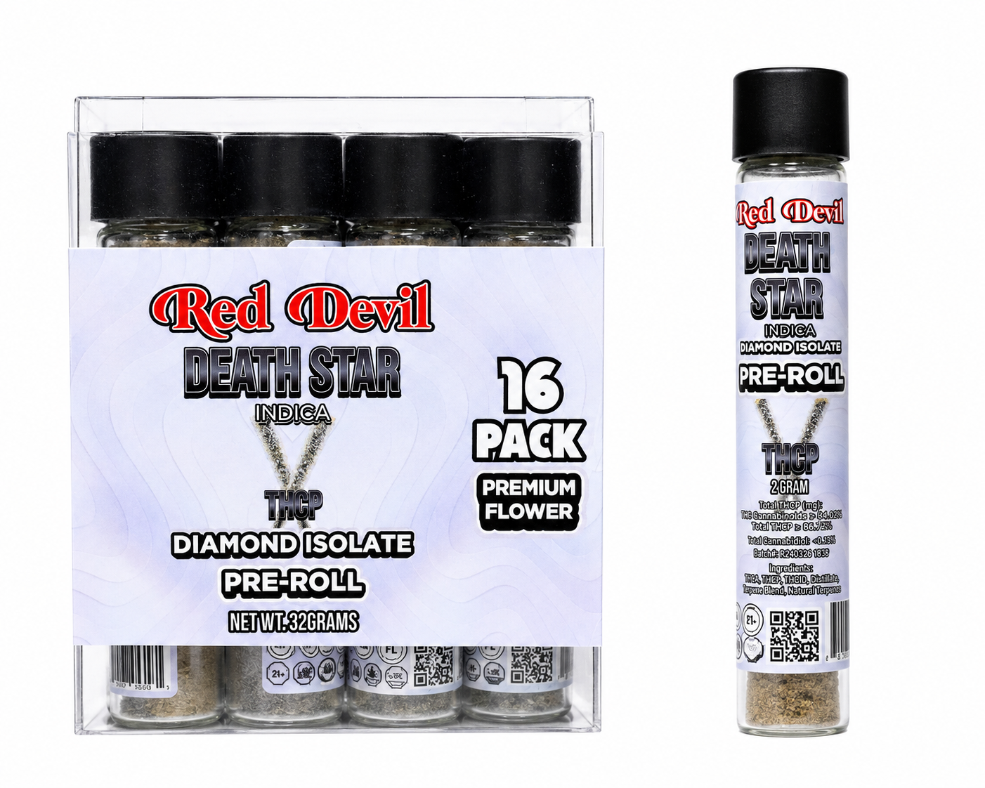 RED DEVIL THCP DIAMOND ISOLATE PRE-ROLLS 2GM DEATH STAR INDICA-720167953529