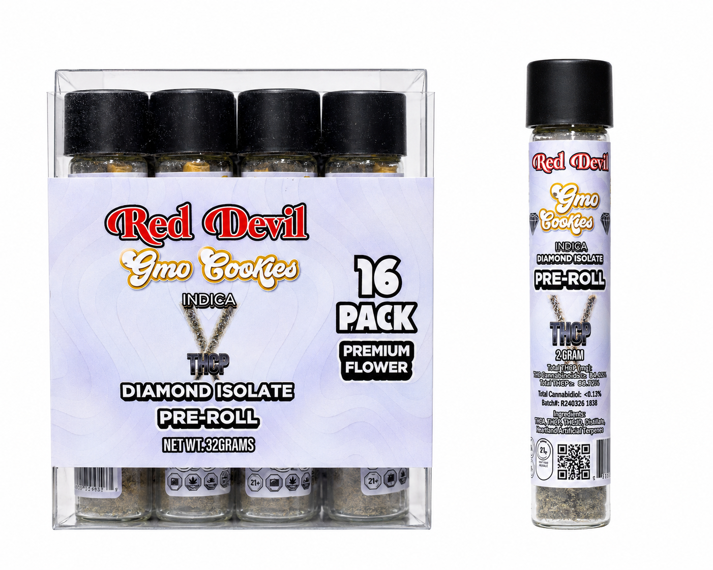 RED DEVIL THCP DIAMOND ISOLATE PRE-ROLLS 2GM GMO COOKIES INDICA-720167953512