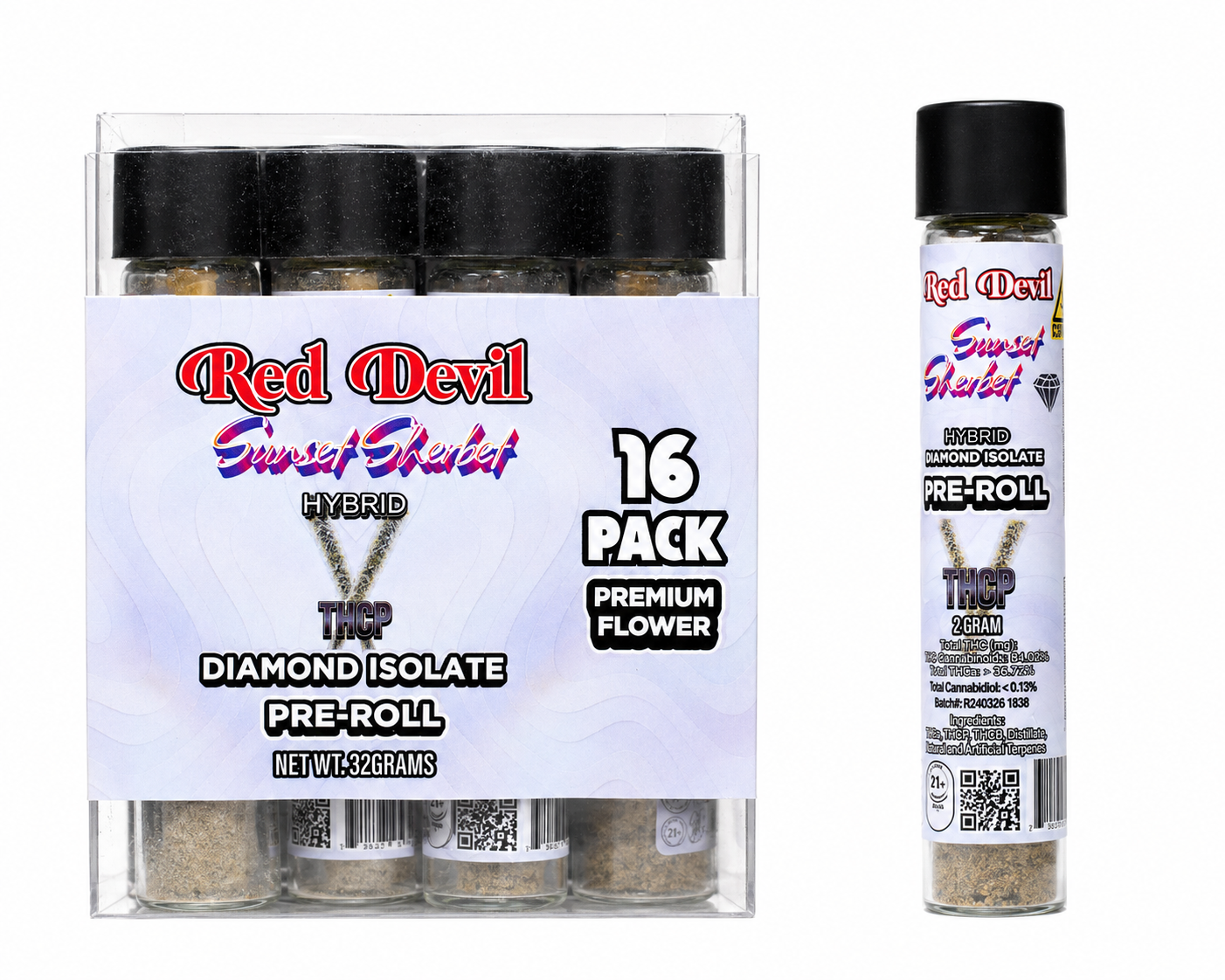 RED DEVIL THCP DIAMOND ISOLATE PRE-ROLLS 2GM SUNSET SHERBET HYBRID-720167953482