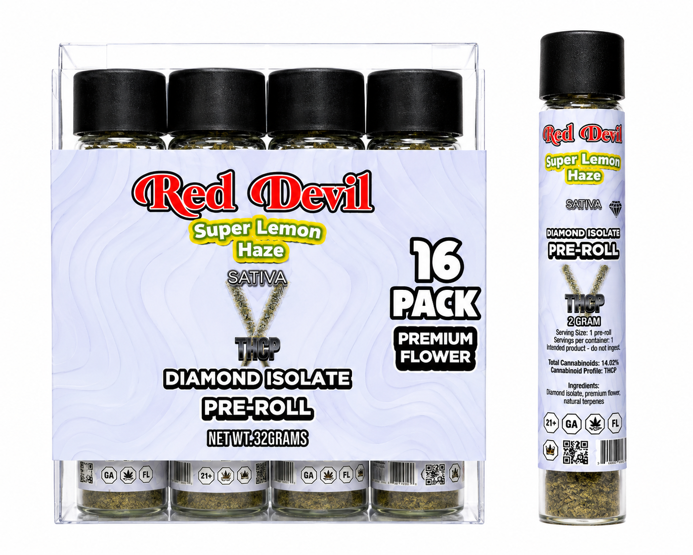RED DEVIL THCP DIAMOND ISOLATE PRE-ROLLS 2GM SUPER LEMON HAZE SATIVA-720167953475