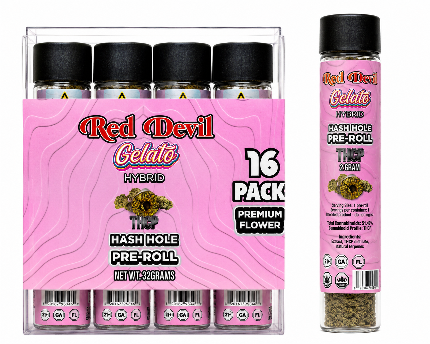 RED DEVIL THCP HASH HOLE PRE-ROLLS 2GM GELATO HYBRID-720167953659