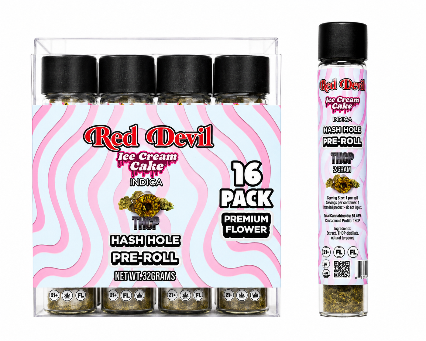 RED DEVIL THCP HASH HOLE PRE-ROLLS 2GM ICE CREAM CAKE INDICA-720167953697