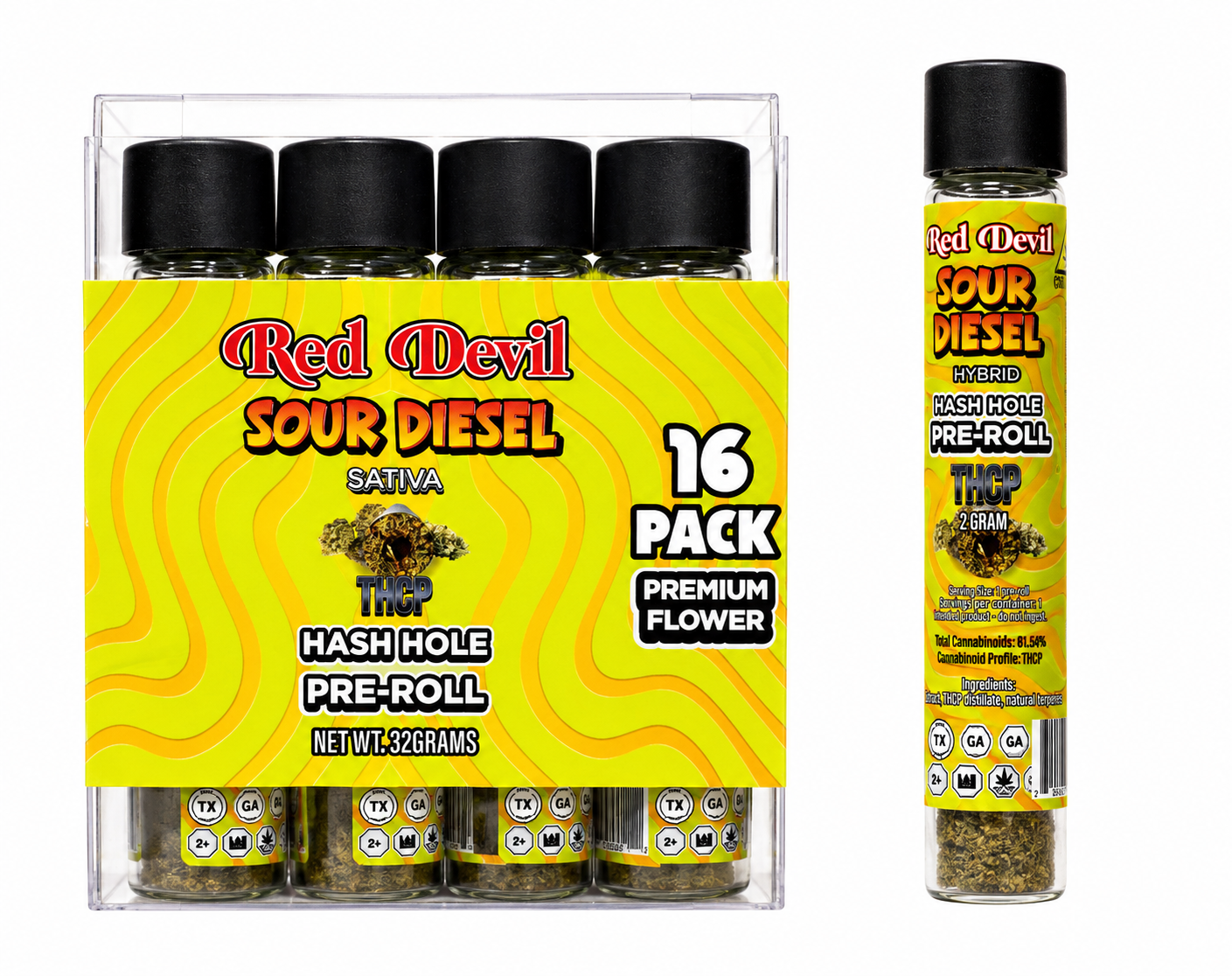 RED DEVIL THCP HASH HOLE PRE-ROLLS 2GM SOUR DIESEL SATIVA-720167953680