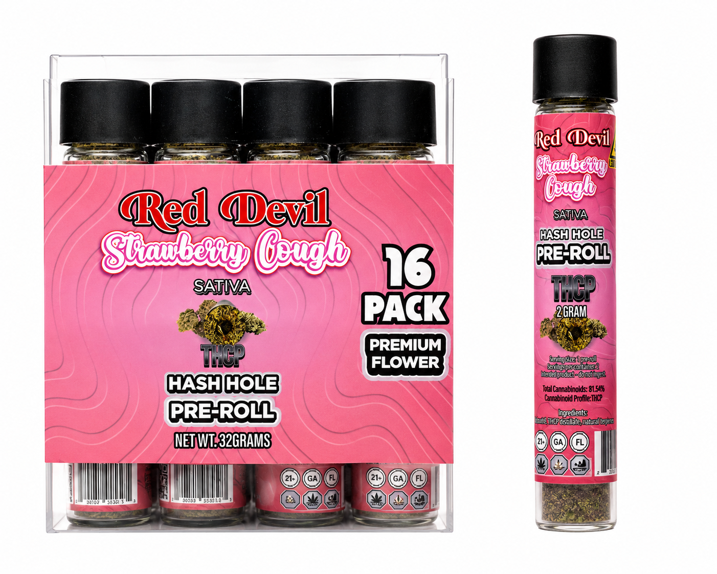 RED DEVIL THCP HASH HOLE PRE-ROLLS 2GM STRAWBERRY COUGH SATIVA-720167953673