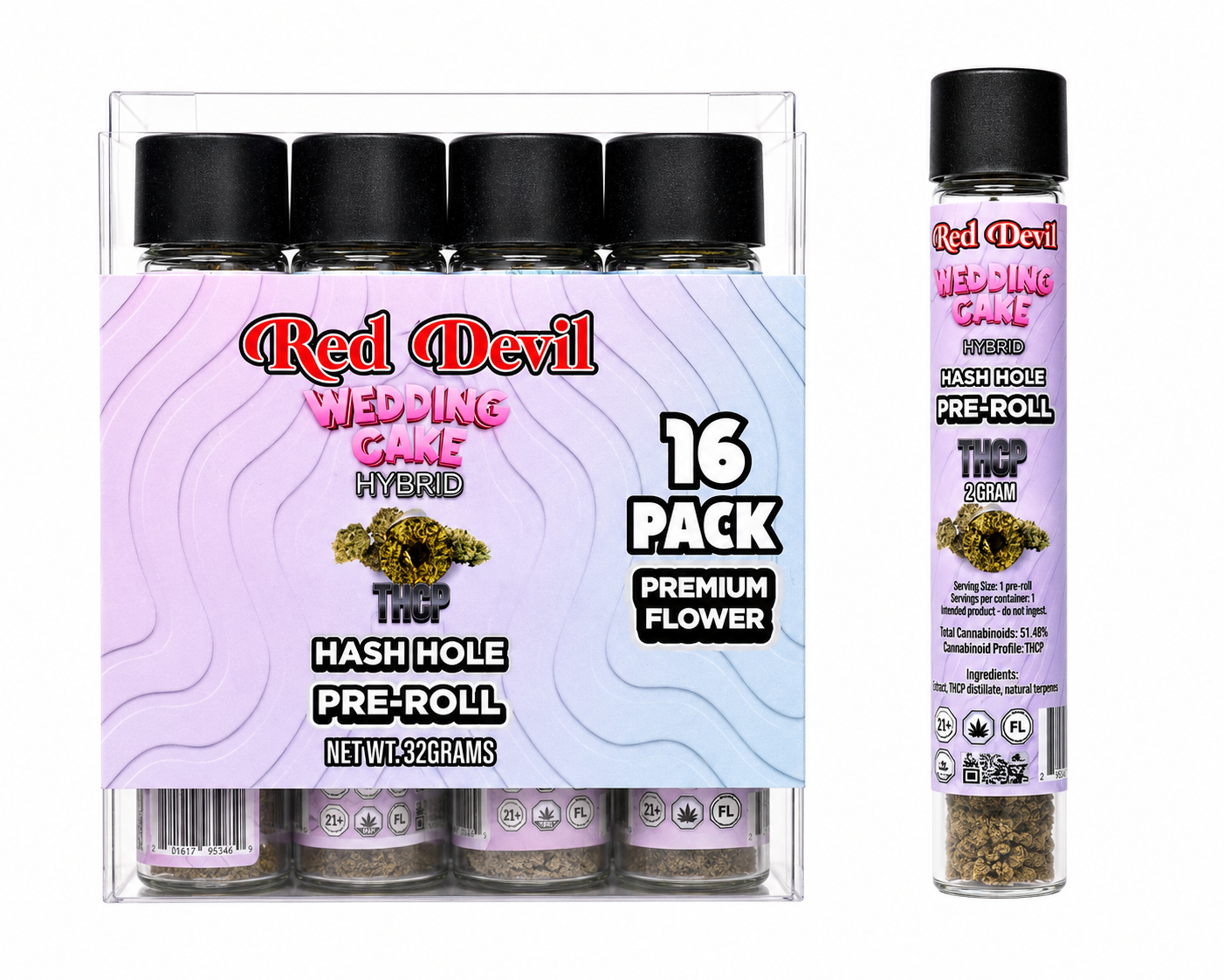 RED DEVIL THCP HASH HOLE PRE-ROLLS 2GM WEDDING CAKE HYBRID-720167953666