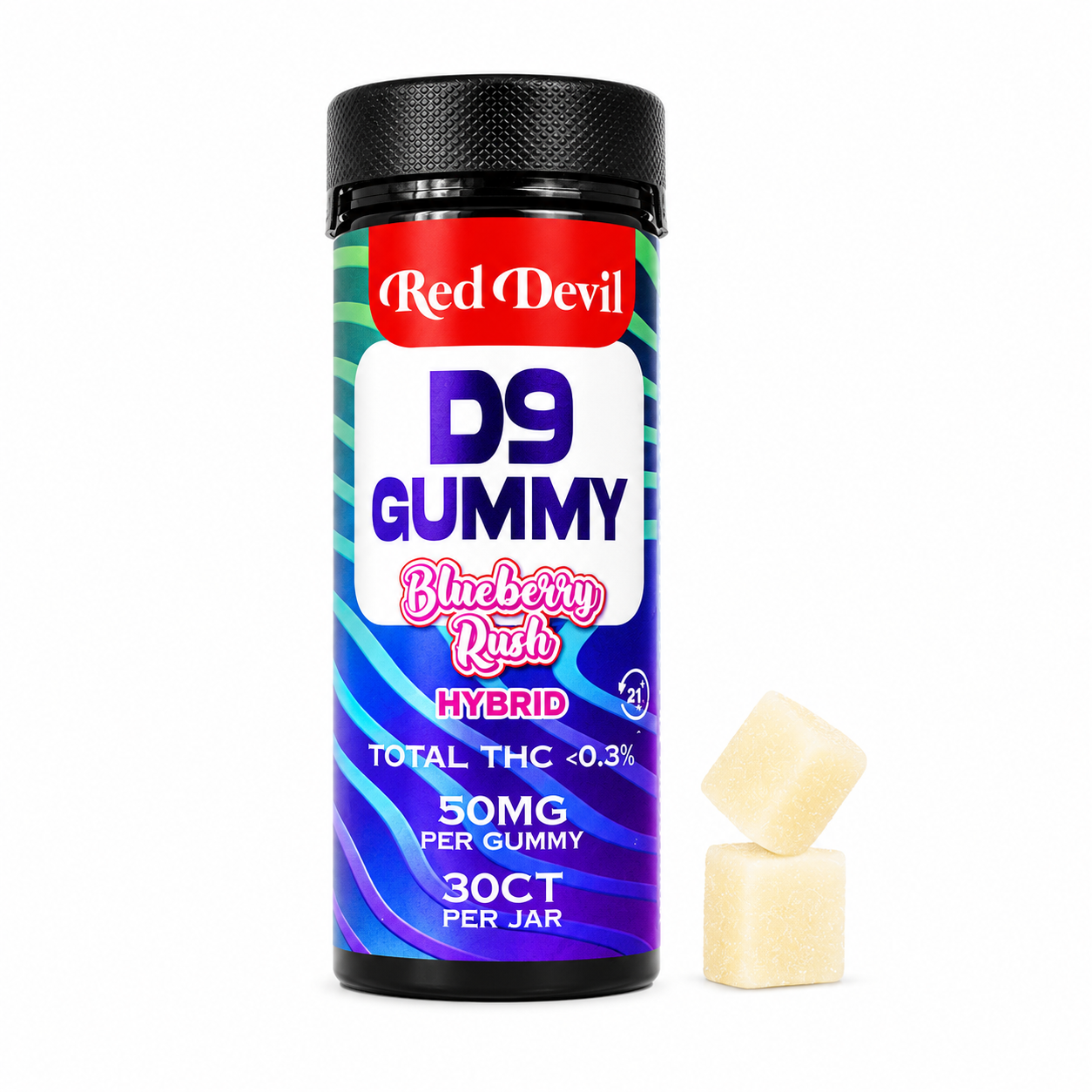 RED DEVIL D9+CBD GUMMIES 50MG BOTTLE 30CT- BLUEBERRY RUSH HYBRID