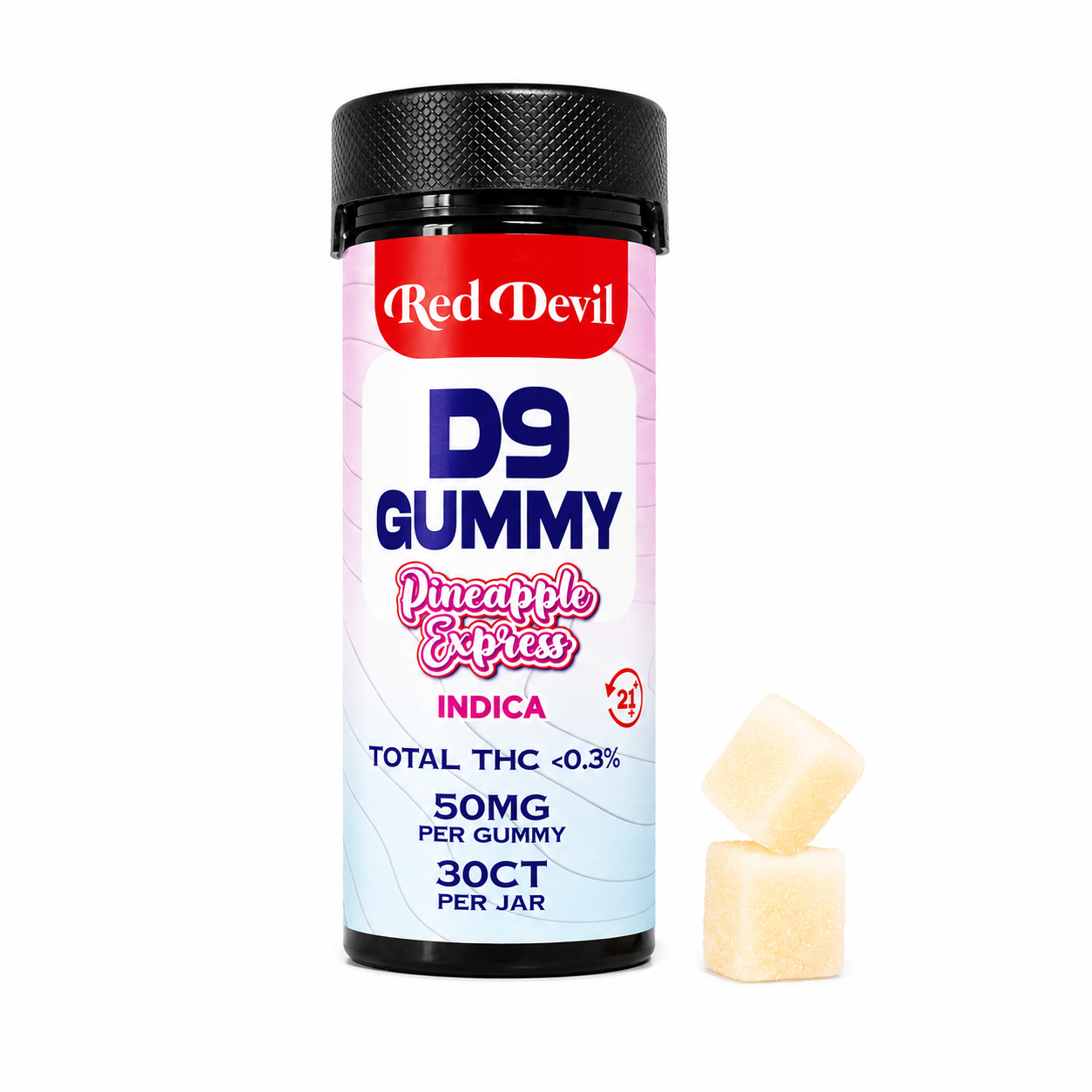 RED DEVIL D9+CBD GUMMIES 50MG BOTTLE 30CT- PINEAPPLE EXPRESS INDICA