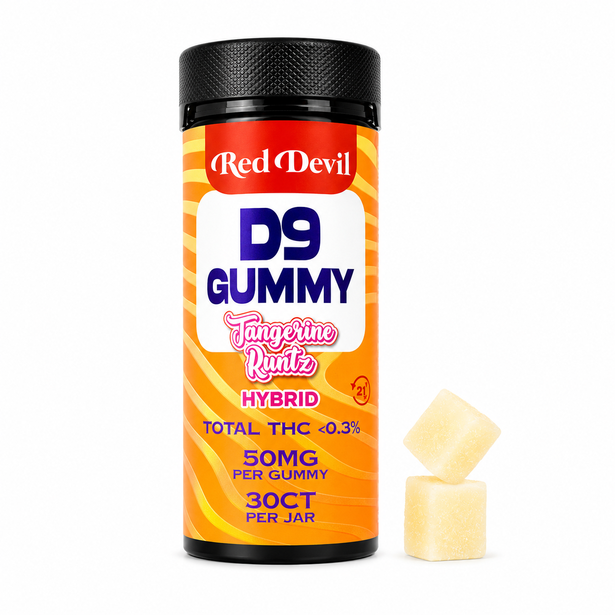 RED DEVIL D9+CBD GUMMIES 50MG BOTTLE 30CT- TANGERINE RUNTZ HYBRID