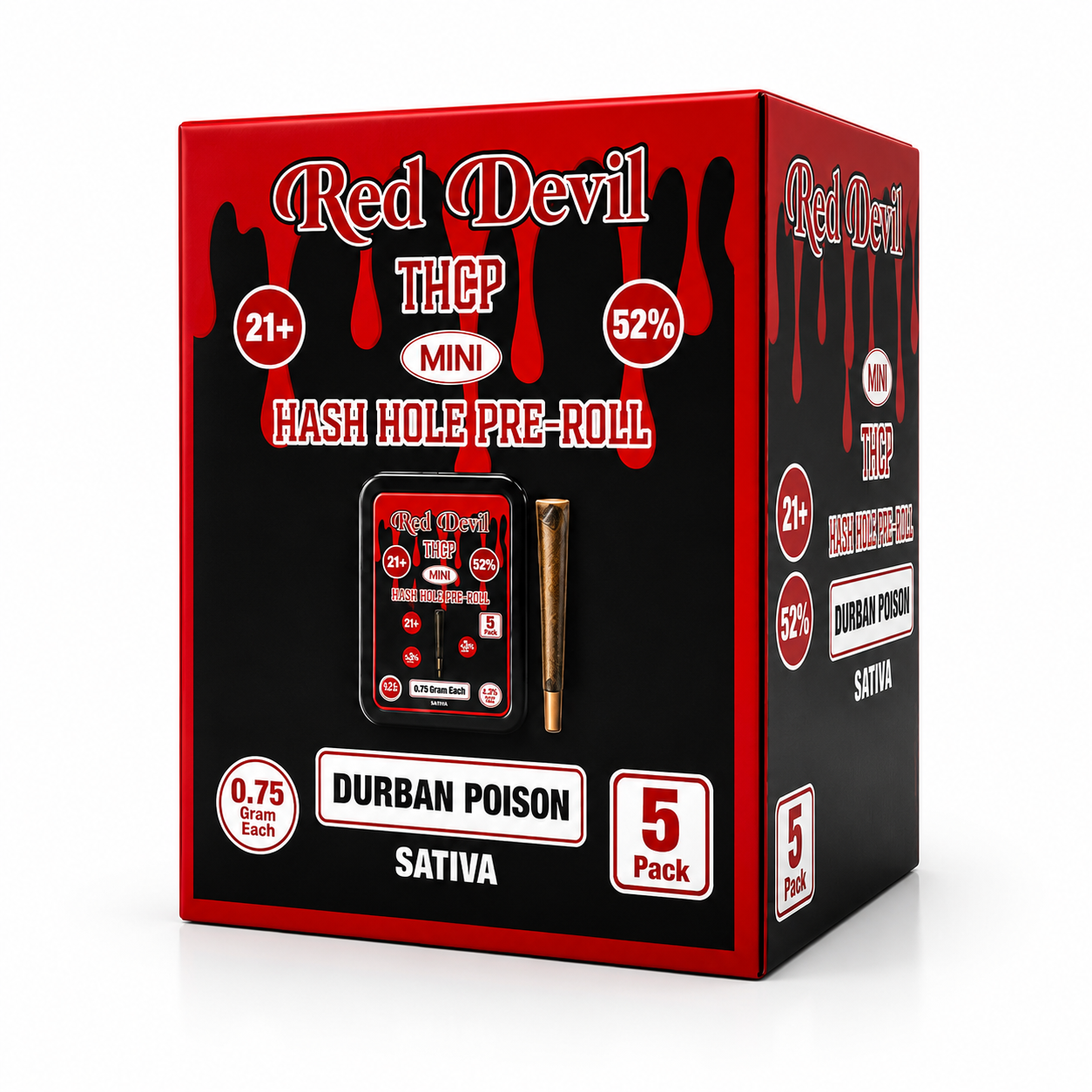 RED DEVIL THCP HASH HOLE MINI PRE-ROLLS 0.75GM 5CT - DURBAN POISON SATIVA