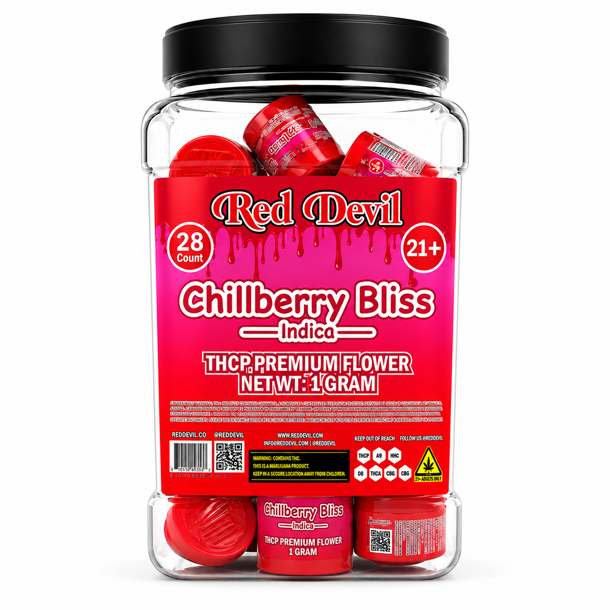 RED DEVIL THCP PREMIUM FLOWER 1GM 28CT - CHILLBERRY BLISS INDICA