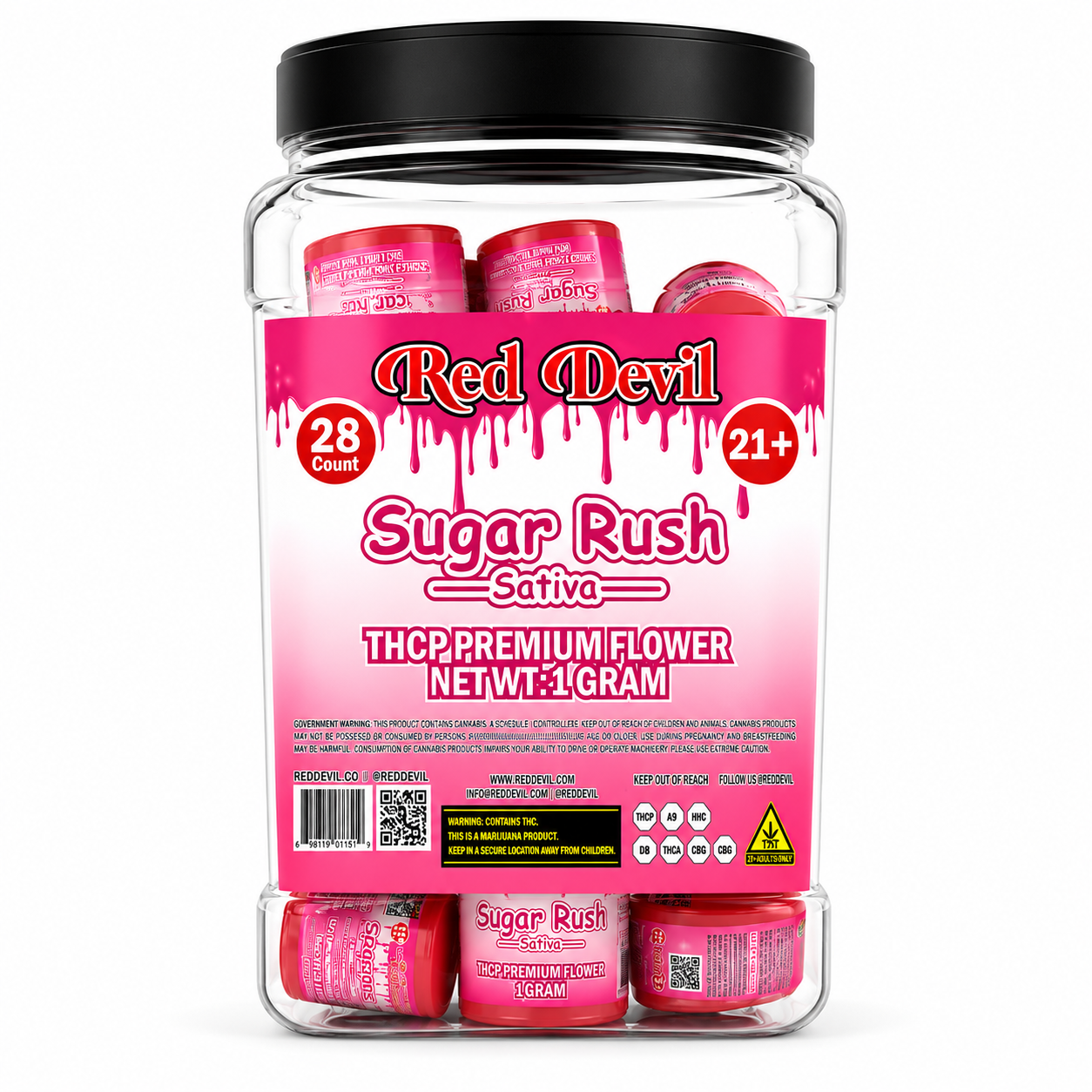 RED DEVIL THCP PREMIUM FLOWER 1GM 28CT - SUGAR RUSH SATIVA