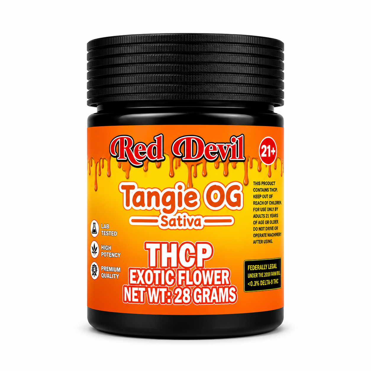 RED DEVIL 28G JAR THC-P FLOWER - TANGIE OG SATIVA